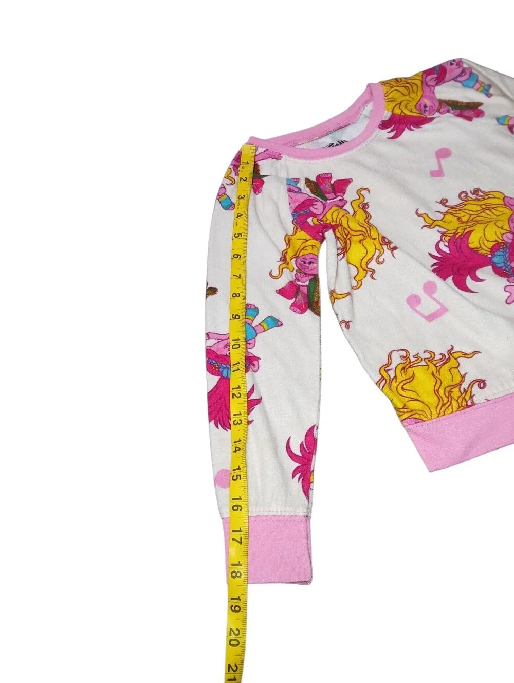 Dreamworks Girls Pink & White Trolls Long Sleeve Graphic Pajama Top